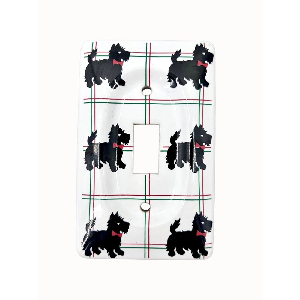 Vintage Jasco Scottie Dog Switch Plate Cover W/ Red Bows & Plaid Single Toggle